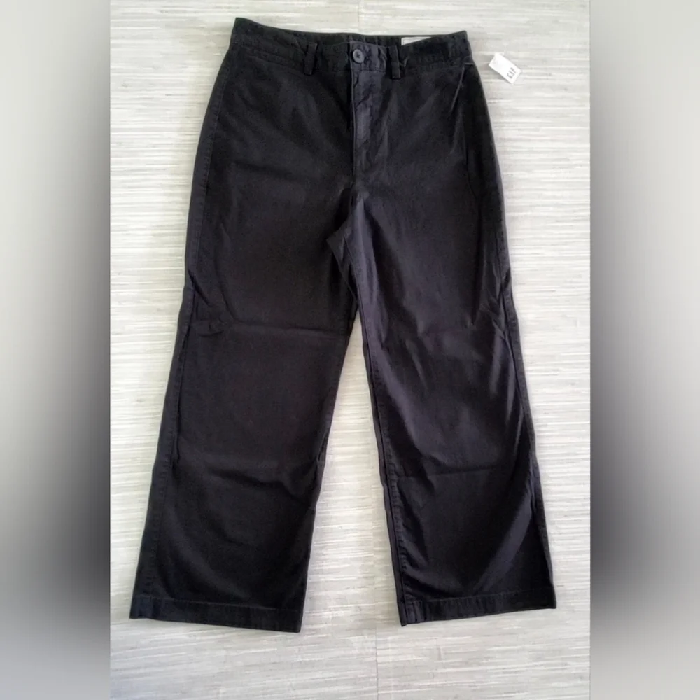 GAP High Rise Stride Wide Leg Canvas Khakis Ankle Pants Black Size 12 NWT RT$80
